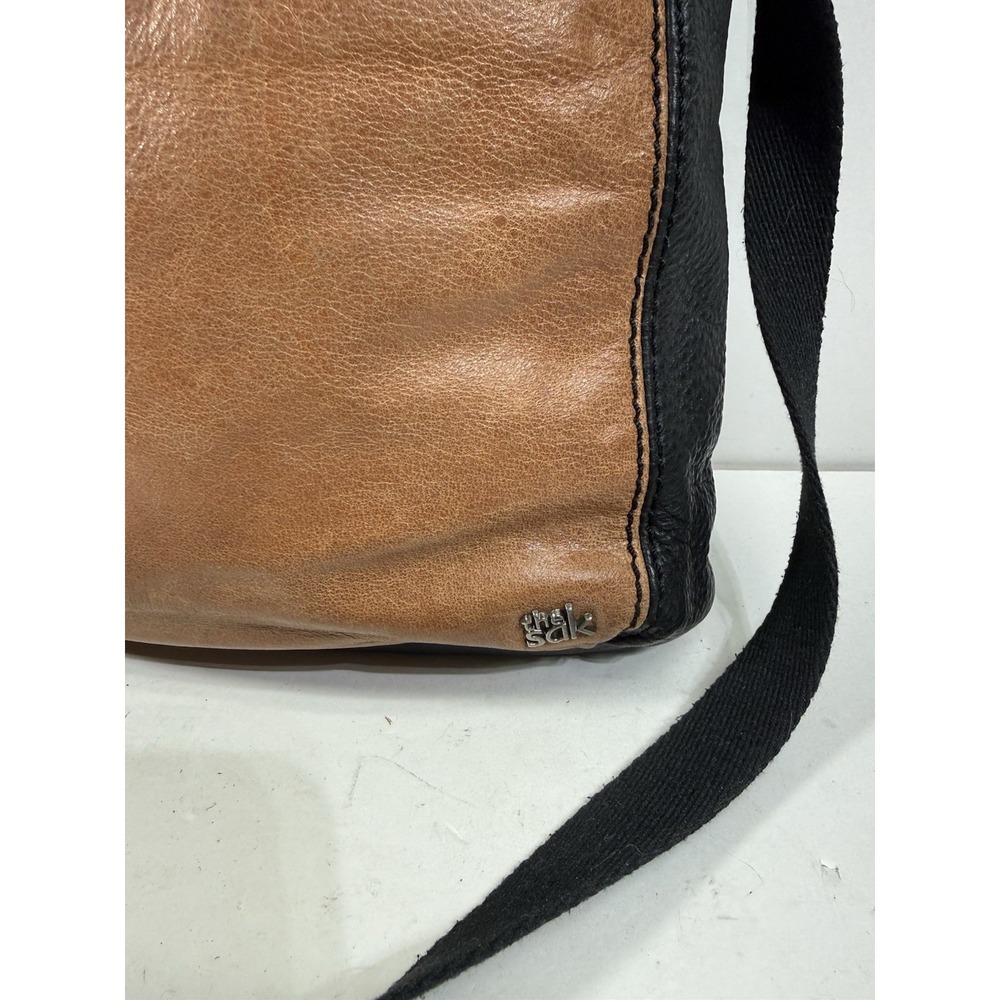 The Sak Laurel Crossbody Bag Leather Black Tan Cream Zip Pockets 9x10 Boho - Picture 3 of 7